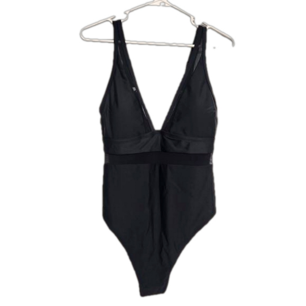 Cupshe black one piece swimsuit size OX adjustable straps, mesh detail